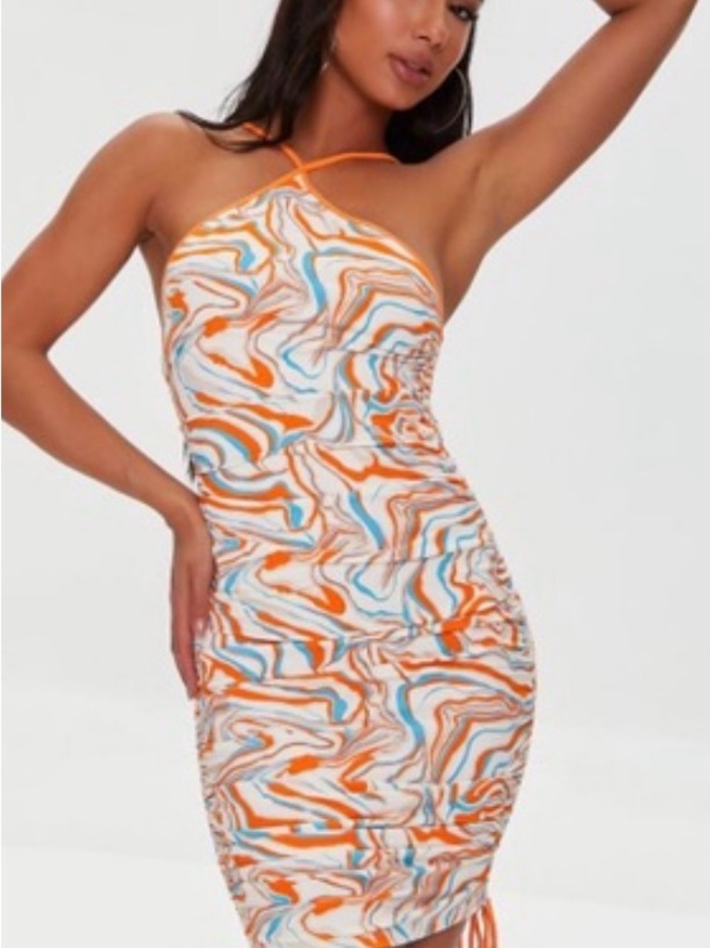 Forever 21 Orange, Blue & White Swirl Halter Mini Dress